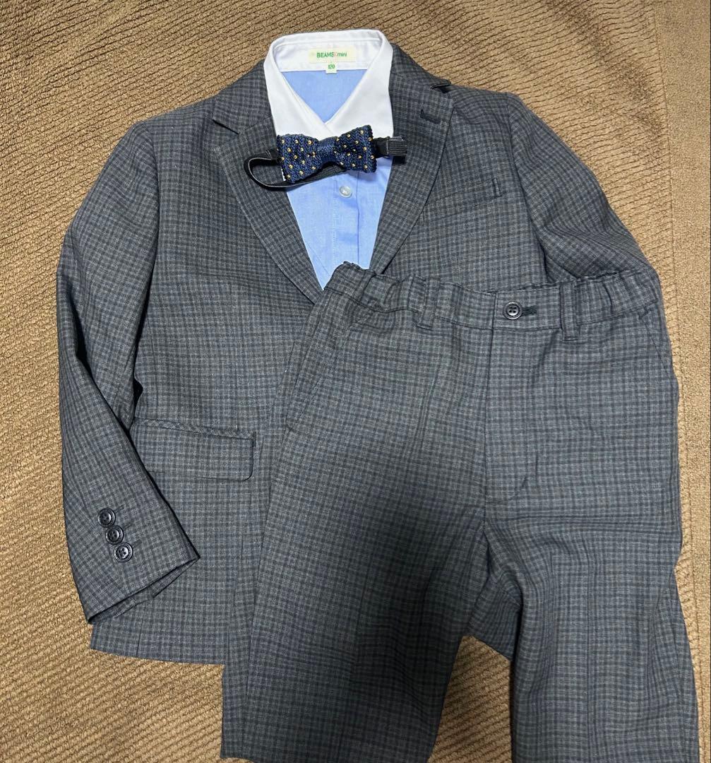 BEAMS mini フォーマルスーツ 120cm グレー系チェック