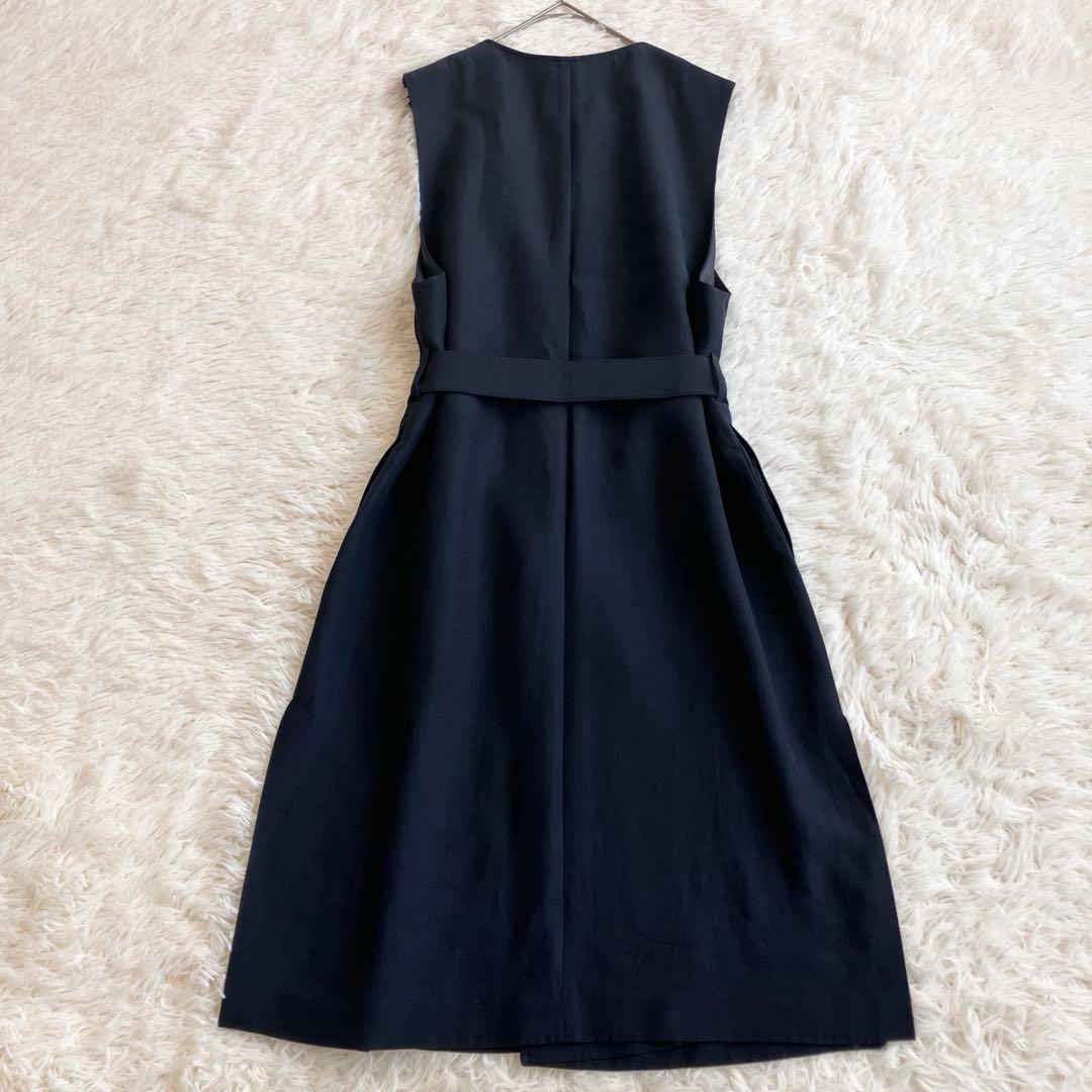 24SS 23区 ハイカウントライトクロス ロングジレ ベスト Aライン 紺色