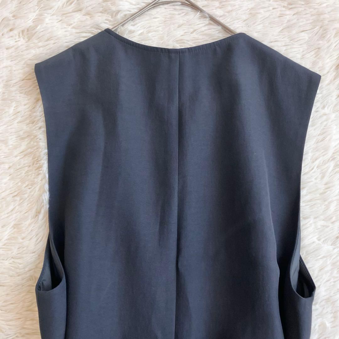 24SS 23区 ハイカウントライトクロス ロングジレ ベスト Aライン 紺色