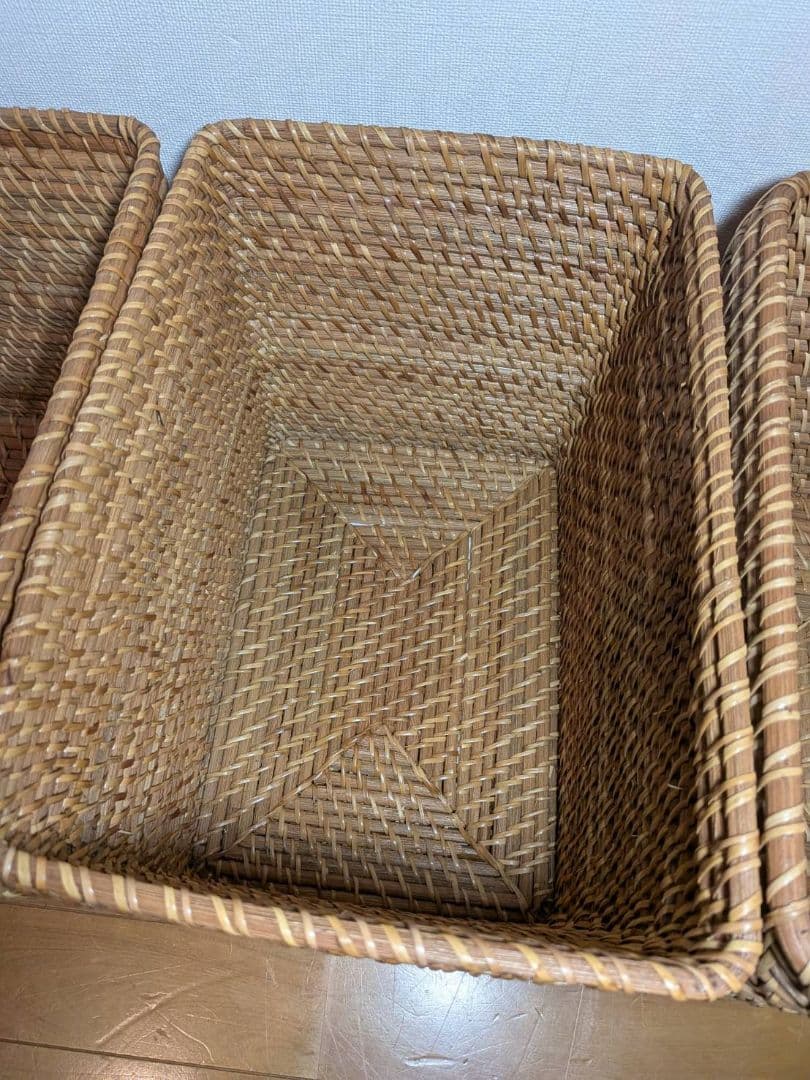 《送料込》無印良品 重なるラタン長方形特大バスケット ラタンカゴ インサート収納