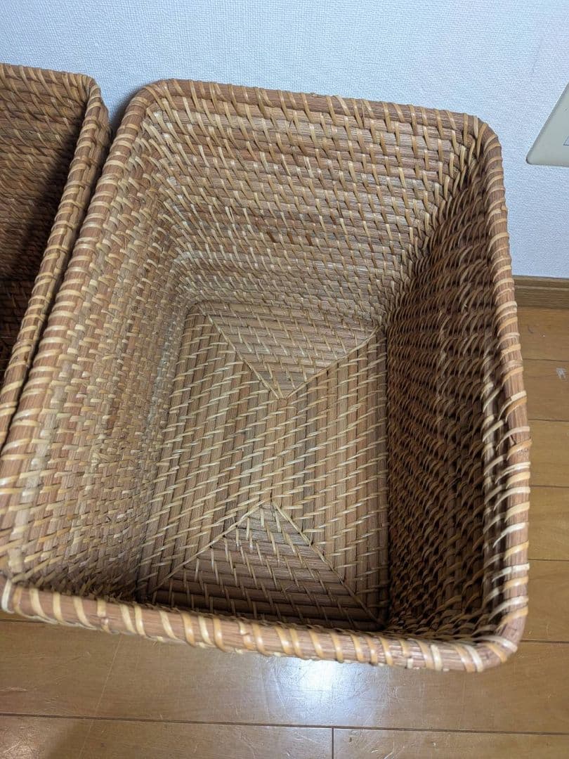 《送料込》無印良品 重なるラタン長方形特大バスケット ラタンカゴ インサート収納