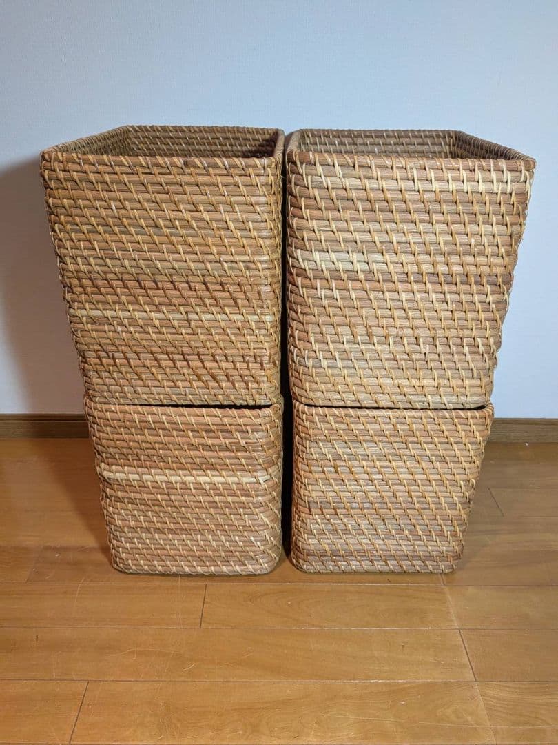 《送料込》無印良品 重なるラタン長方形特大バスケット ラタンカゴ インサート収納
