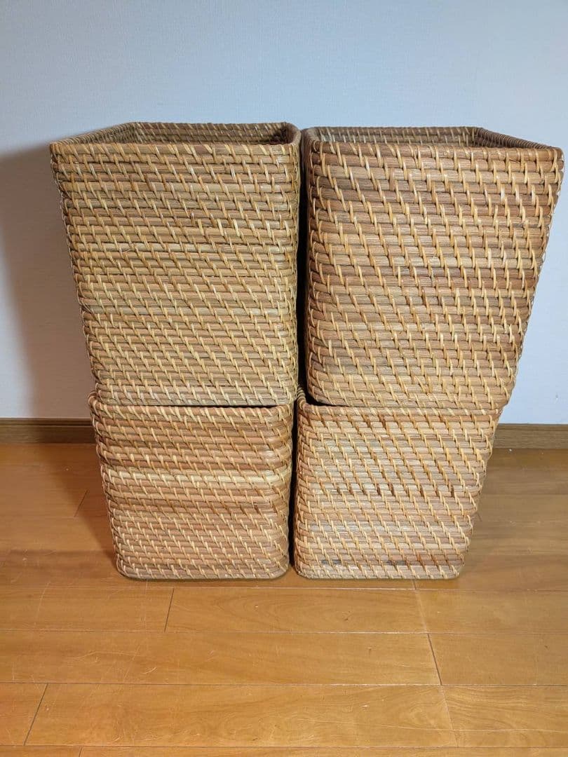 《送料込》無印良品 重なるラタン長方形特大バスケット ラタンカゴ インサート収納