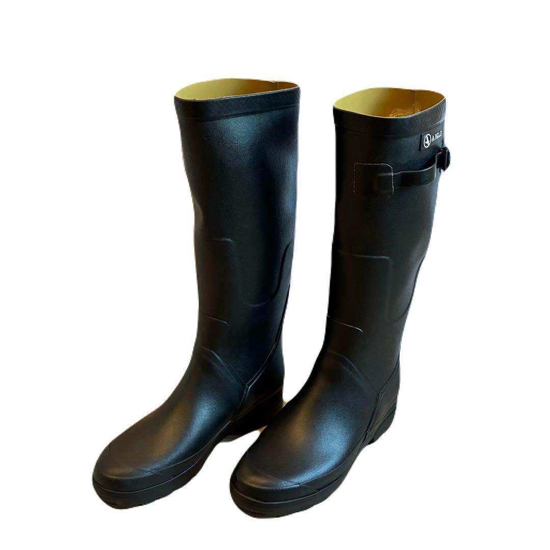 【AIGLE】 美品　レインブーツ42 エーグルラバーブーツ 黒　長靴　綺麗
