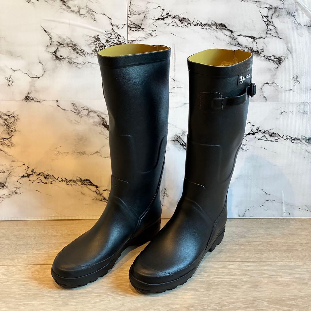 【AIGLE】 美品　レインブーツ42 エーグルラバーブーツ 黒　長靴　綺麗
