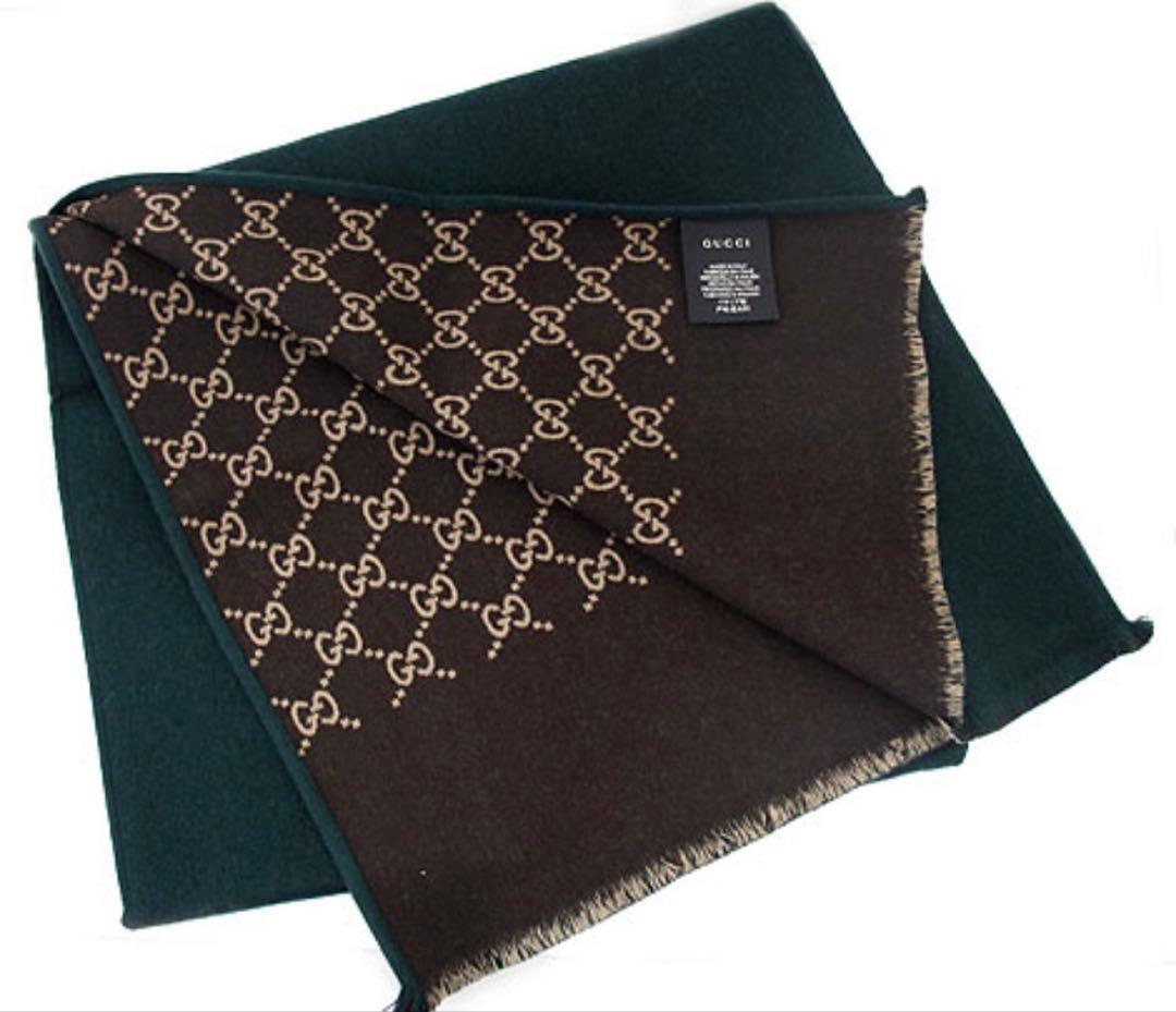 試着のみ美品　GUCCI 　マフラー　ダーク　グリーン ブラウン