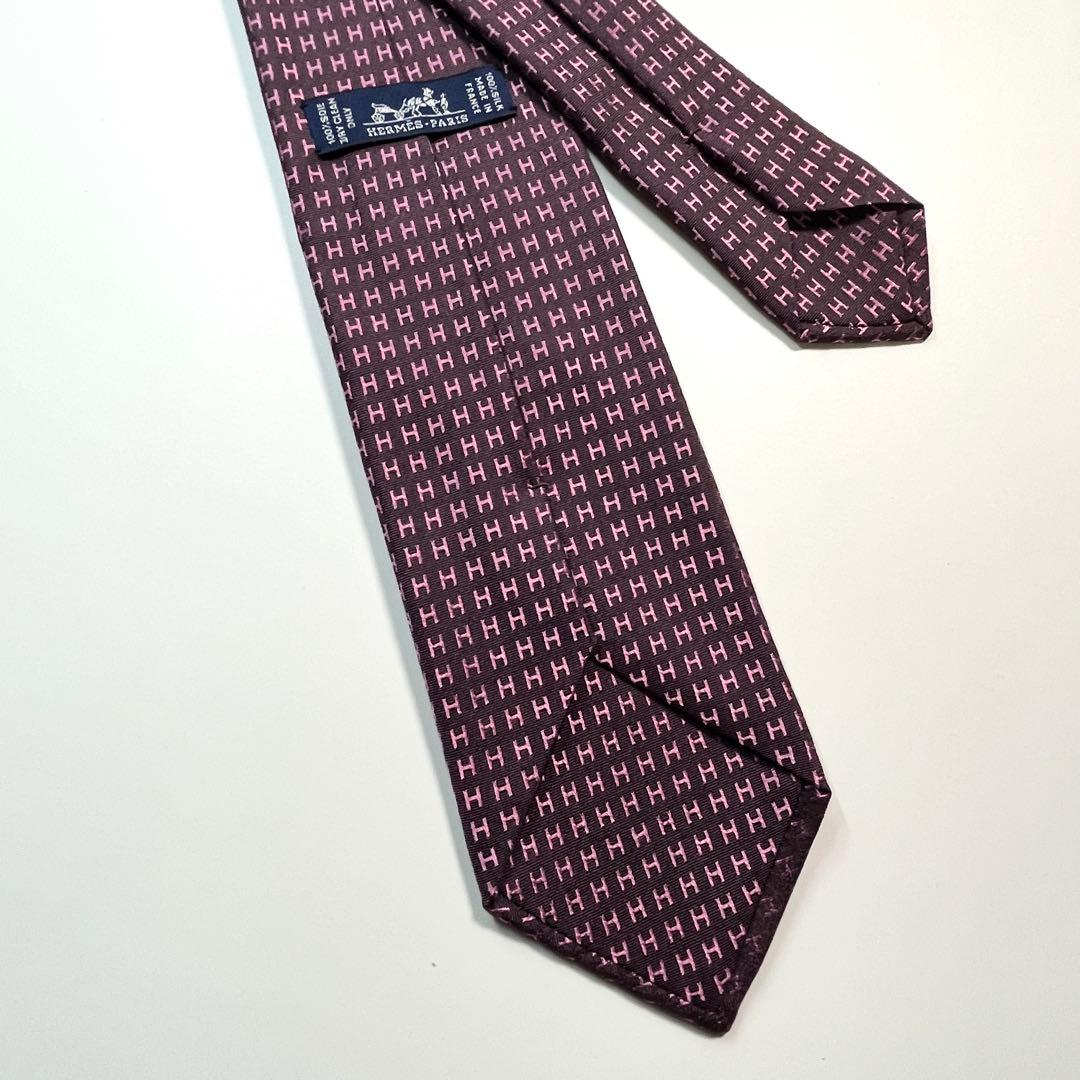 希少色✨美品✨HERMES エルメス　ネクタイ　ファソネH 総柄　高級シルク