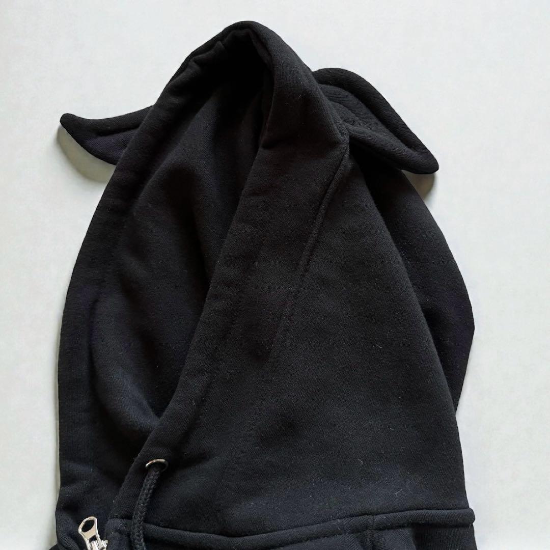 YEGG ジップアップパーカー　フーディ耳付き ブラック 韓国 刺繍ロゴ