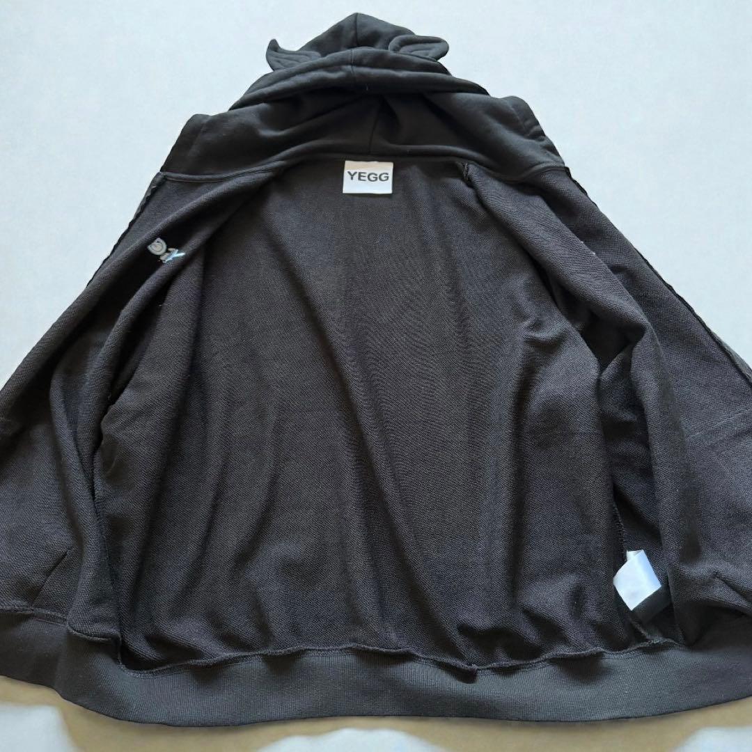 YEGG ジップアップパーカー　フーディ耳付き ブラック 韓国 刺繍ロゴ