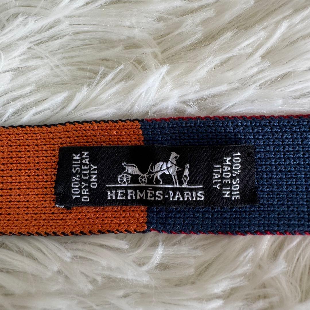 エルメス HERMES ニットタイ 4WAY ロゴ刺繍 リバーシブル イタリア製