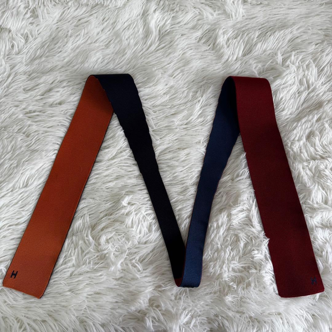 エルメス HERMES ニットタイ 4WAY ロゴ刺繍 リバーシブル イタリア製