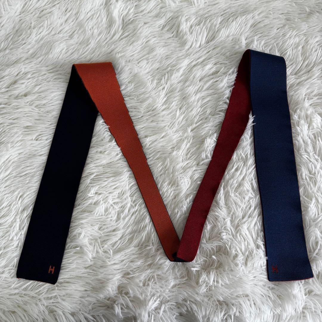 エルメス HERMES ニットタイ 4WAY ロゴ刺繍 リバーシブル イタリア製