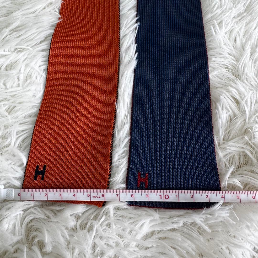 エルメス HERMES ニットタイ 4WAY ロゴ刺繍 リバーシブル イタリア製