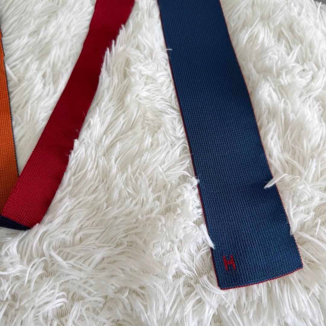 エルメス HERMES ニットタイ 4WAY ロゴ刺繍 リバーシブル イタリア製