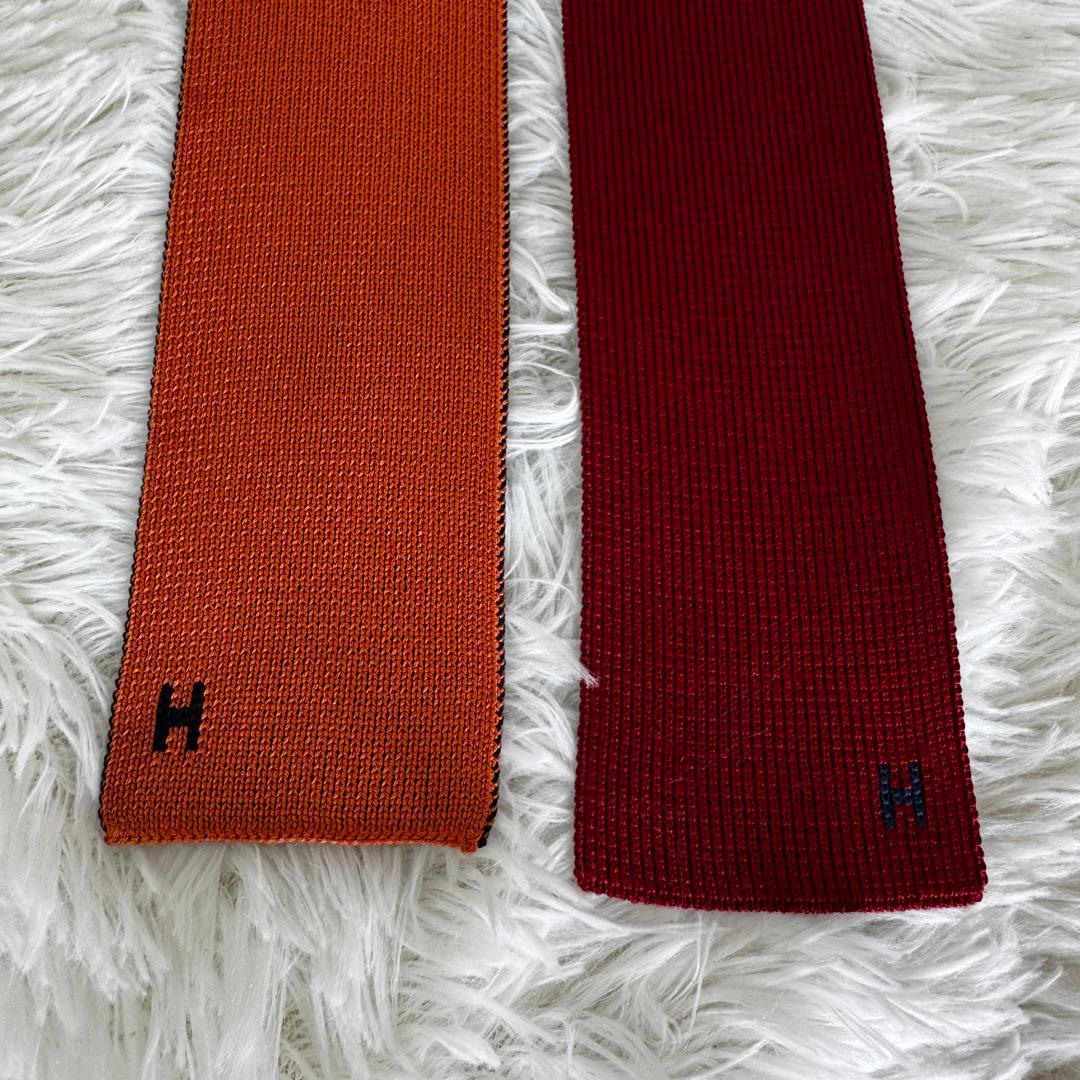 エルメス HERMES ニットタイ 4WAY ロゴ刺繍 リバーシブル イタリア製