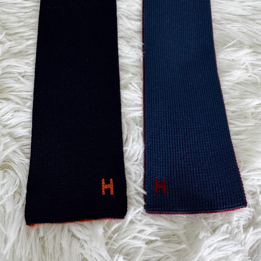 エルメス HERMES ニットタイ 4WAY ロゴ刺繍 リバーシブル イタリア製