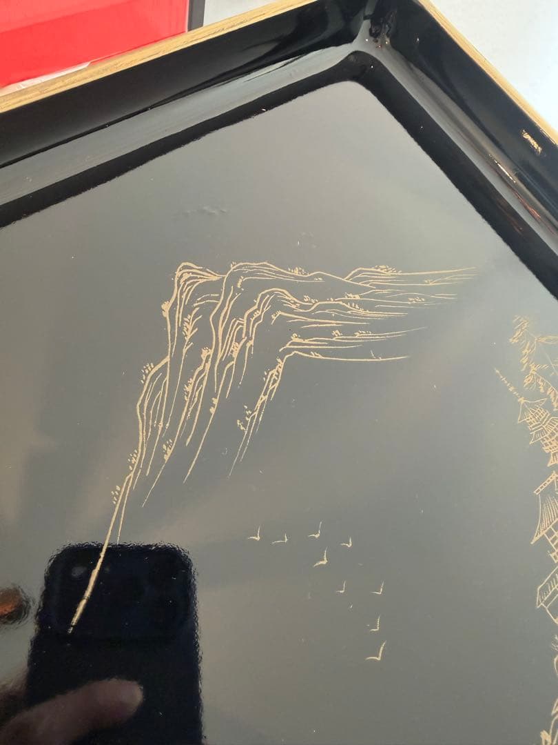 輪島塗　本塗師 渡辺信一　山水　脚付き会席膳　8枚セット　美品