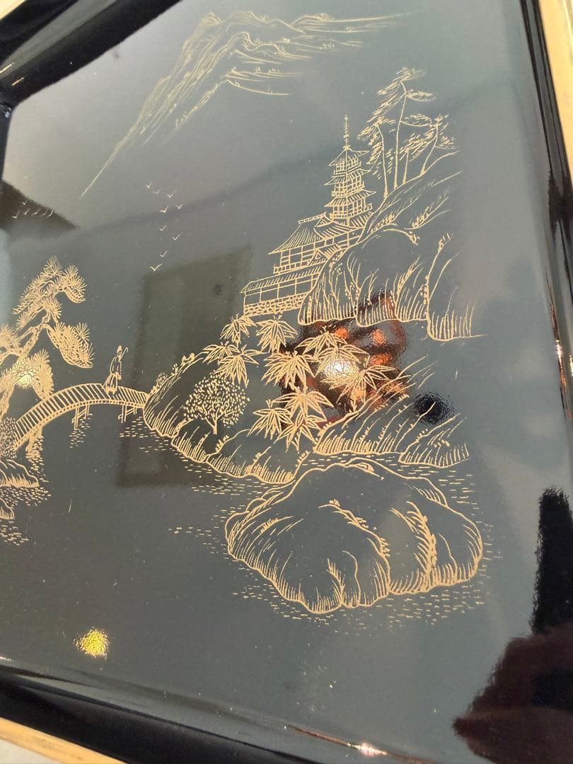 輪島塗　本塗師 渡辺信一　山水　脚付き会席膳　8枚セット　美品