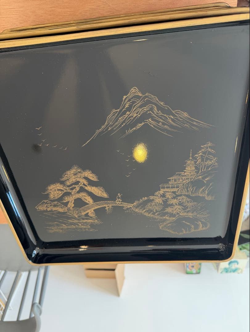 輪島塗　本塗師 渡辺信一　山水　脚付き会席膳　8枚セット　美品