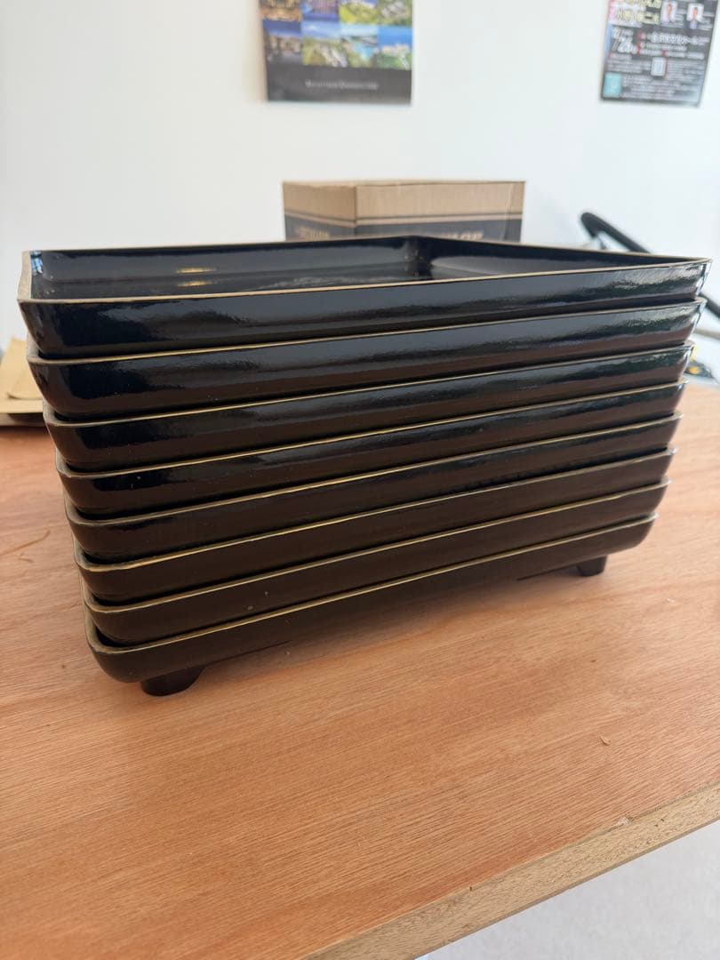 輪島塗　本塗師 渡辺信一　山水　脚付き会席膳　8枚セット　美品