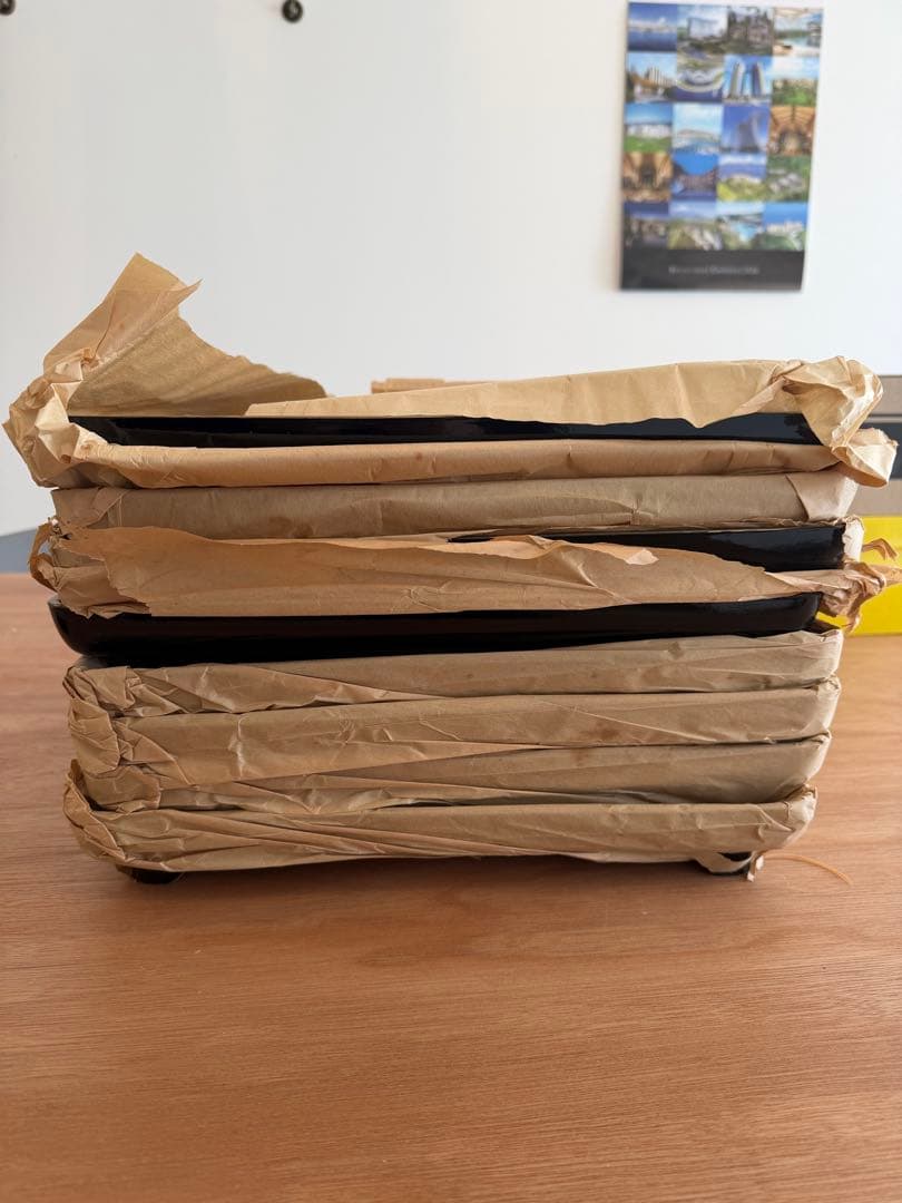 輪島塗　本塗師 渡辺信一　山水　脚付き会席膳　8枚セット　美品