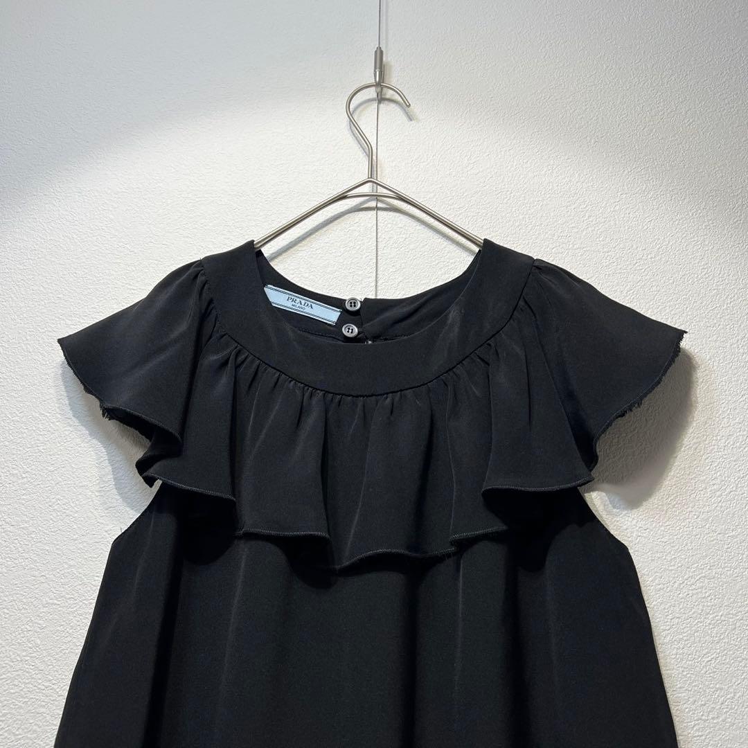 希少 美品 プラダ シルク フリル ノースリーブデザイン チュニック ワンピース
