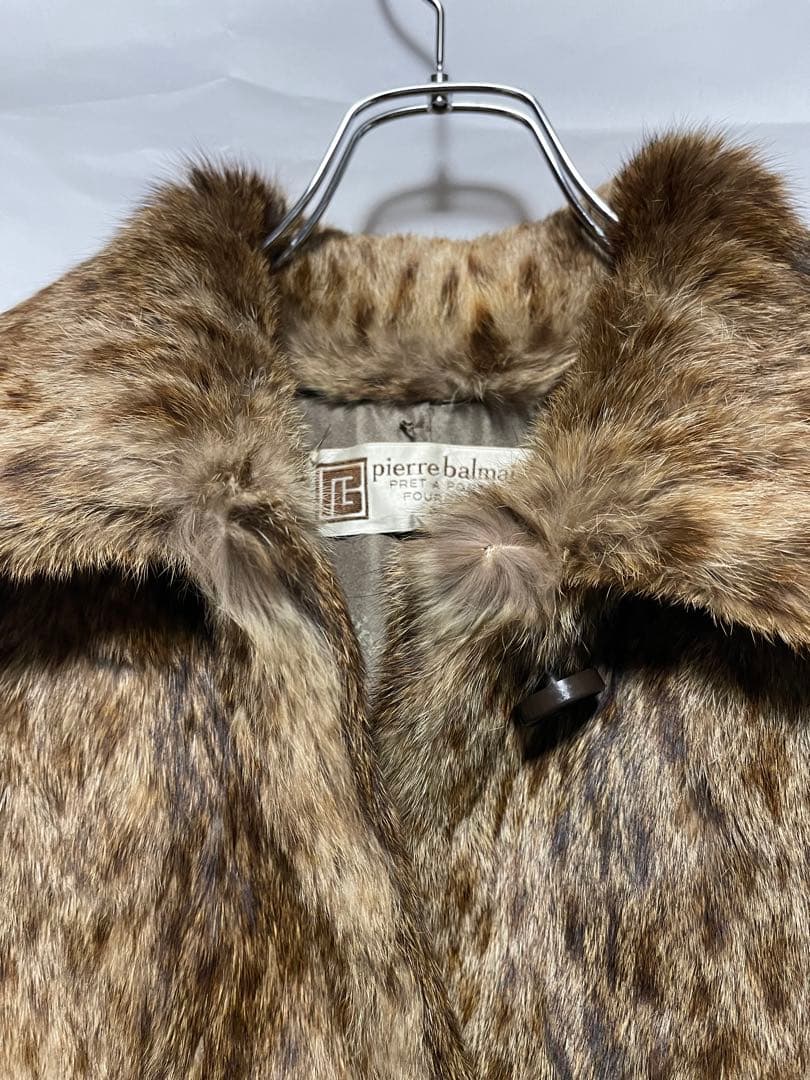 ★PIERRE BALMAIN★本毛皮★ロングコート★レオパード★M〜L相当★