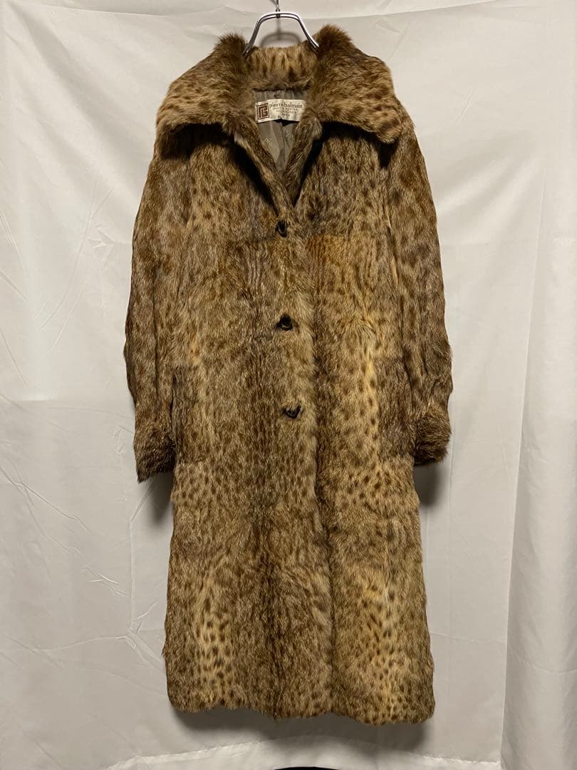 ★PIERRE BALMAIN★本毛皮★ロングコート★レオパード★M〜L相当★