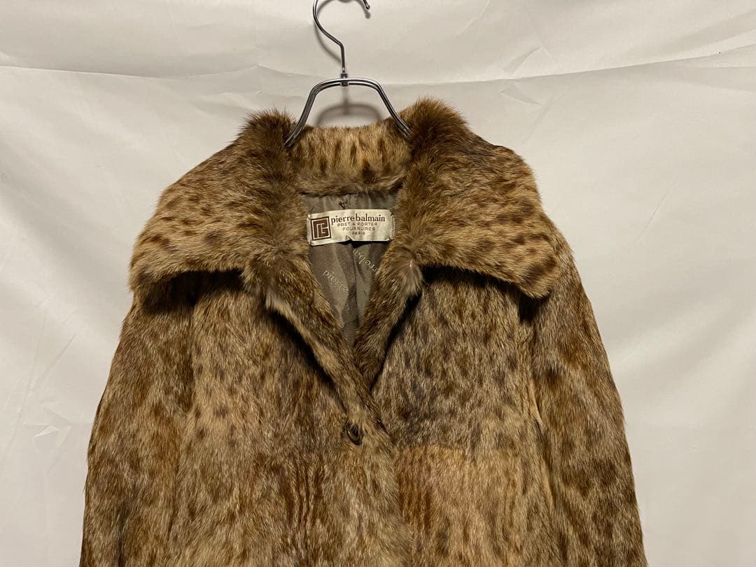 ★PIERRE BALMAIN★本毛皮★ロングコート★レオパード★M〜L相当★