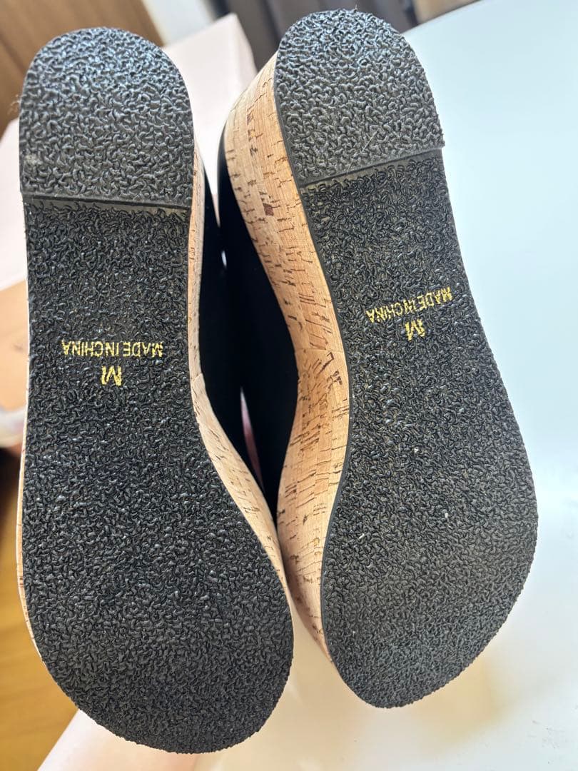 クロスストラップ 厚底パンプス 黒 M