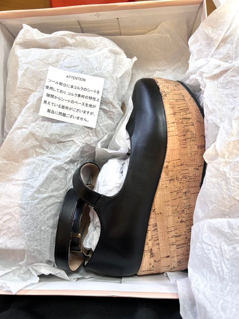 クロスストラップ 厚底パンプス 黒 M