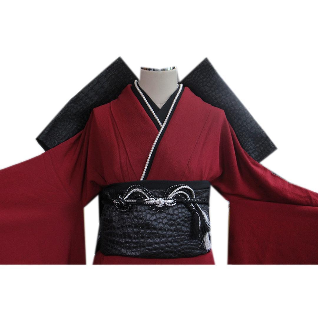 色無地 暗めの赤！成人式振袖7点セット丈161cm帯新品帯揚げフルセットYD73