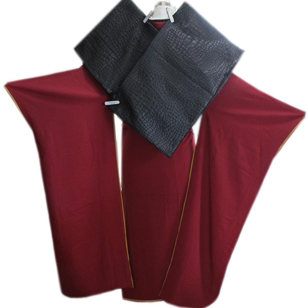 色無地 暗めの赤！成人式振袖7点セット丈161cm帯新品帯揚げフルセットYD73