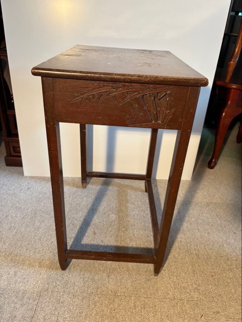 昭和レトロ 花台 サイドテーブル 竹彫刻 アンティーク 木製 飾り台 和家具