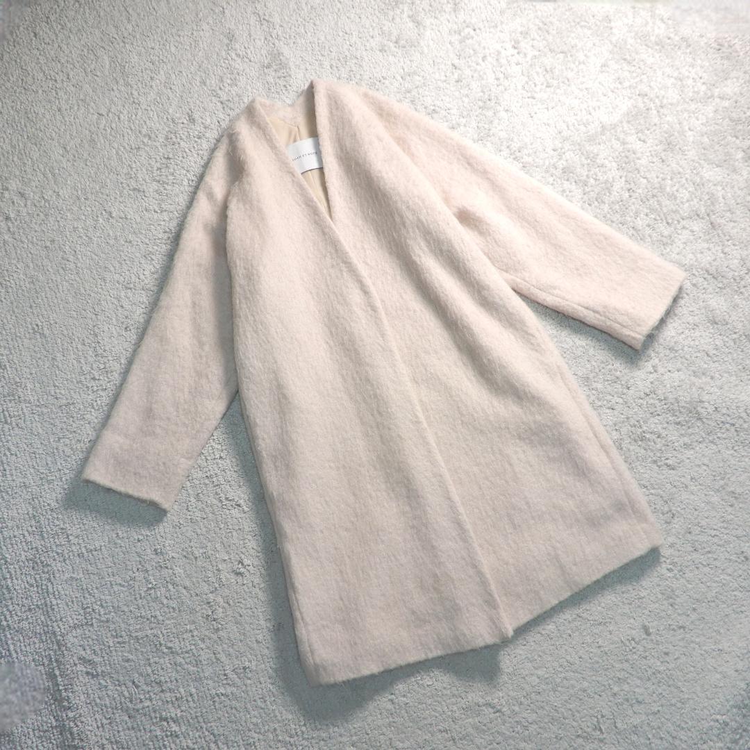 アダムエロぺ モヘヤ 起毛 シャギー 両Vネック ロング コート