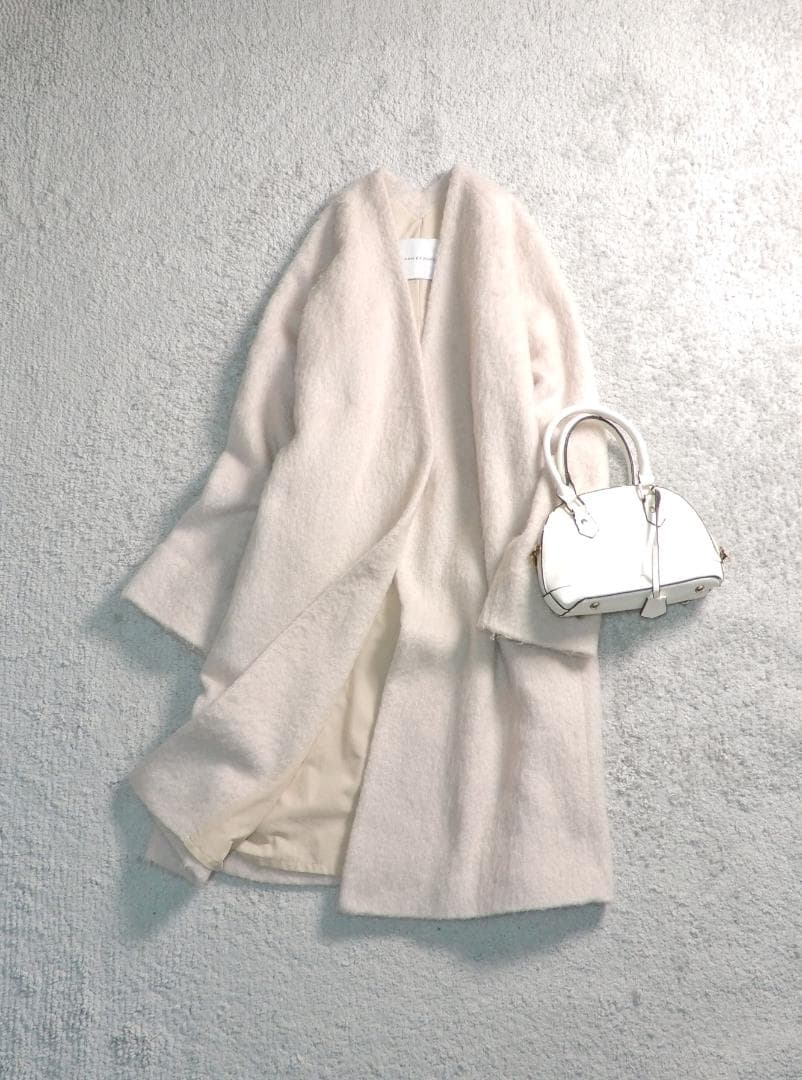 アダムエロぺ モヘヤ 起毛 シャギー 両Vネック ロング コート