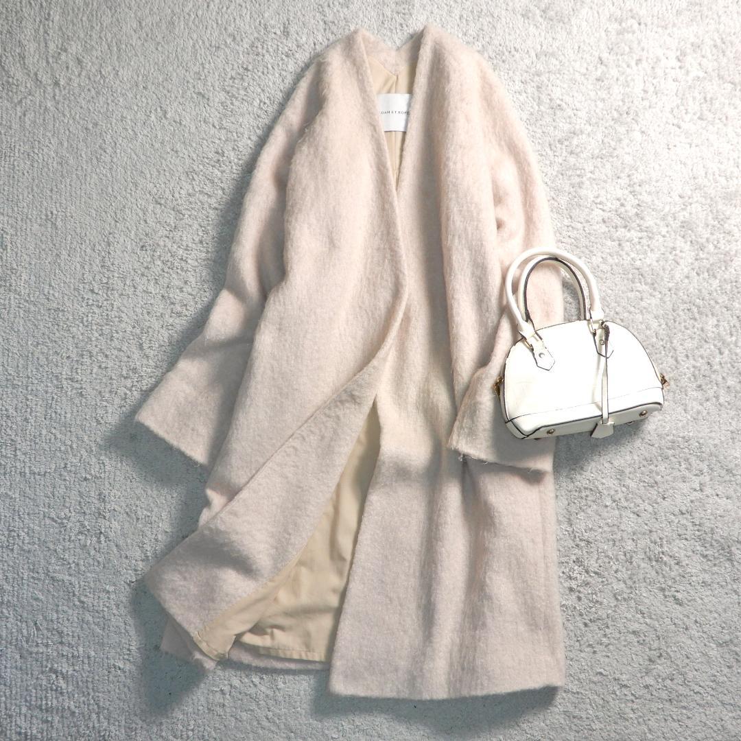 アダムエロぺ モヘヤ 起毛 シャギー 両Vネック ロング コート