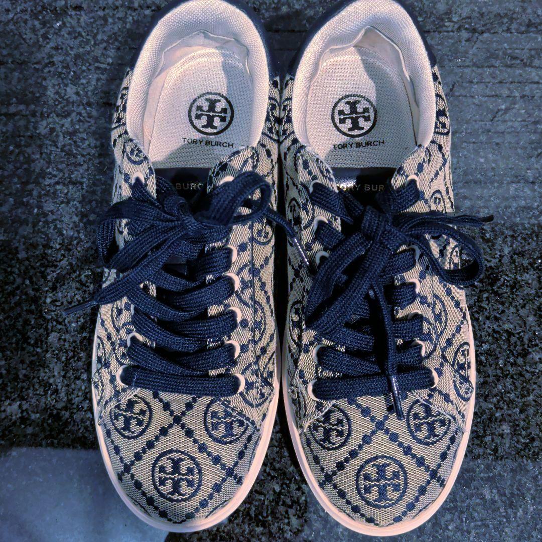 TORY BURCH トリーバーチ ロゴ モノグラム ネイビー 23.5cm