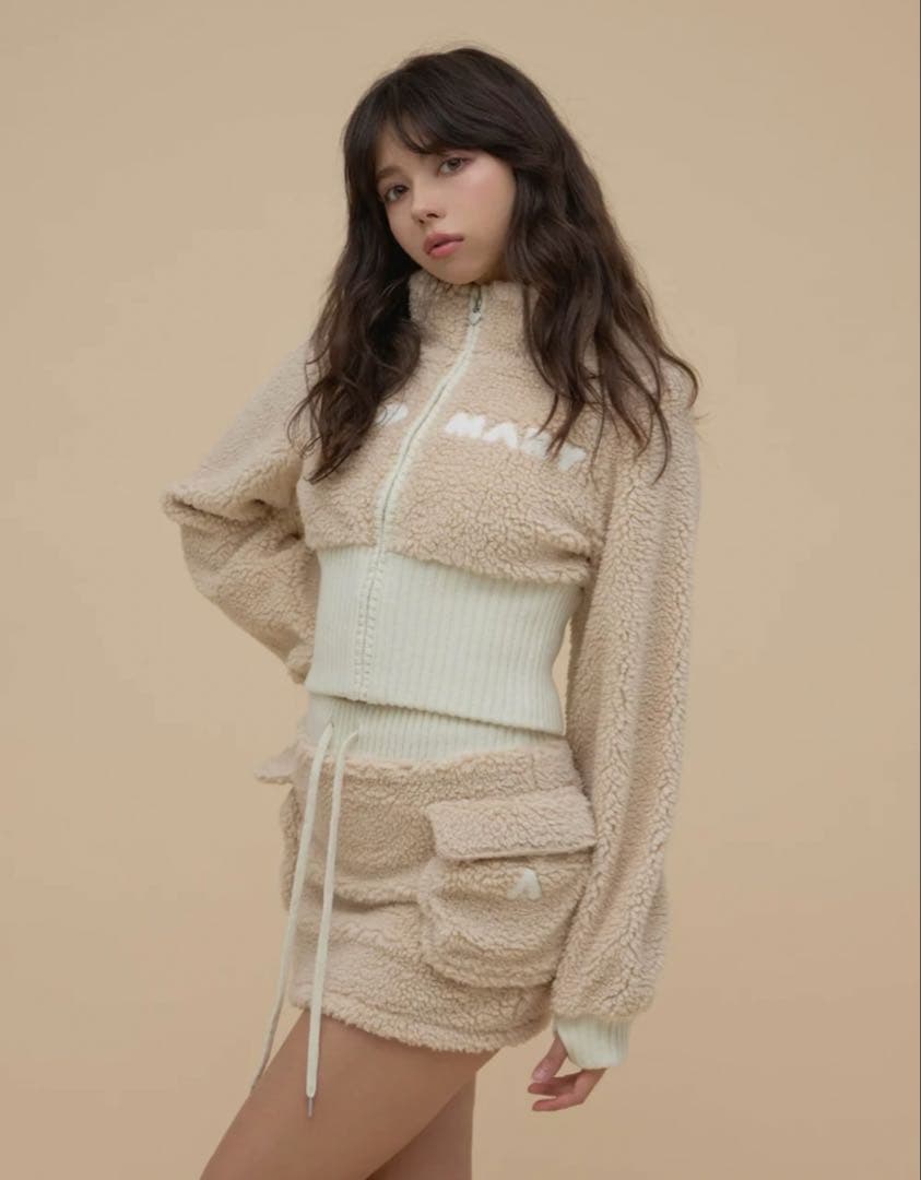 スカート andmary Fluffy zip up jacket mini skirt