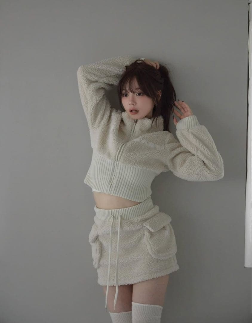 スカート andmary Fluffy zip up jacket mini skirt