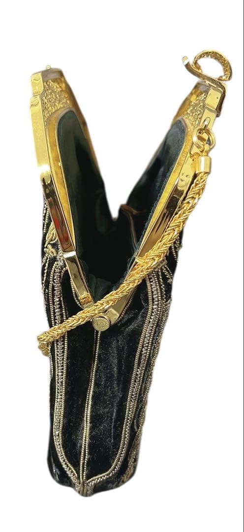 ビーズ　パーティバッグ　ベルベット　黒　ゴールド　ヴィンテージ