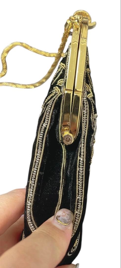 ビーズ　パーティバッグ　ベルベット　黒　ゴールド　ヴィンテージ