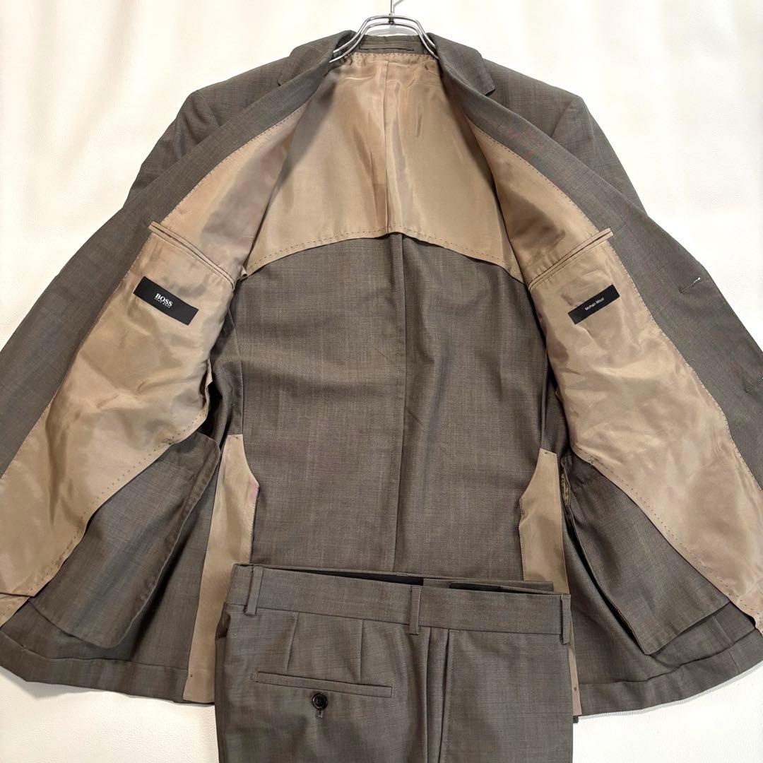 美品 ヒューゴボス[モヘヤ混 XLサイズ]スーツ セットアップ グレー系
