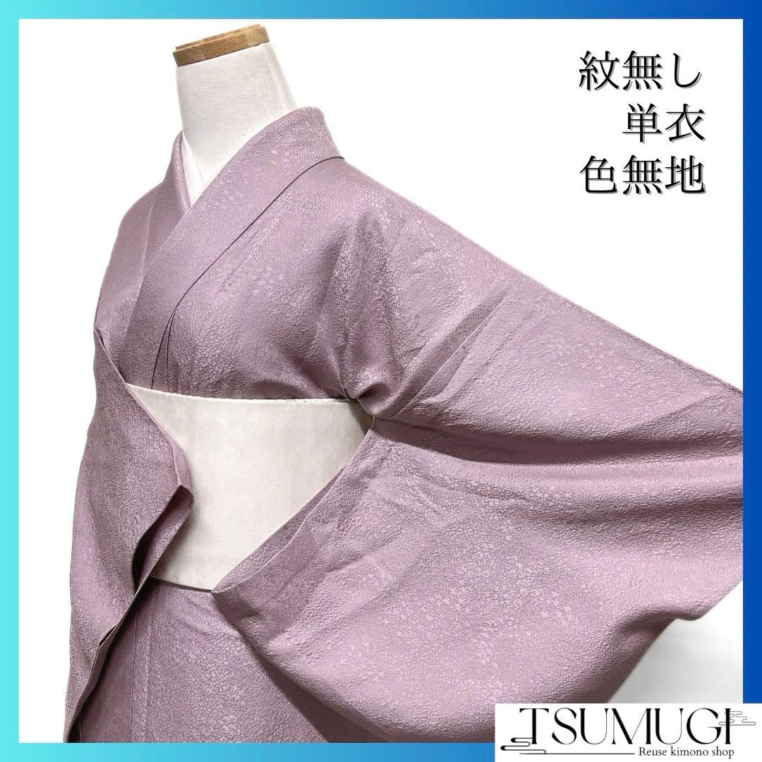 色無地　紋無し　単衣　パープル　パーティ　お食事会　花　楓　着物　064a d