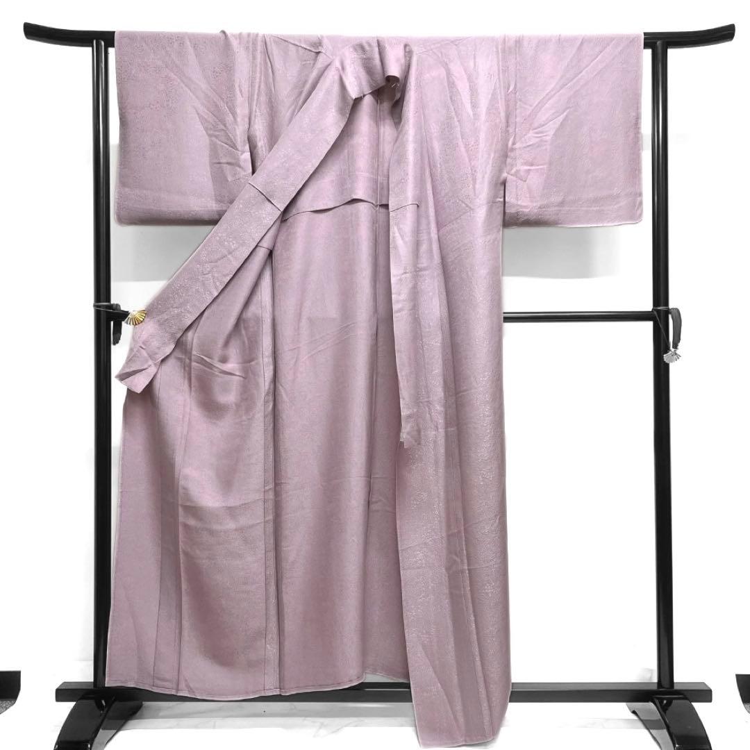 色無地　紋無し　単衣　パープル　パーティ　お食事会　花　楓　着物　064a d