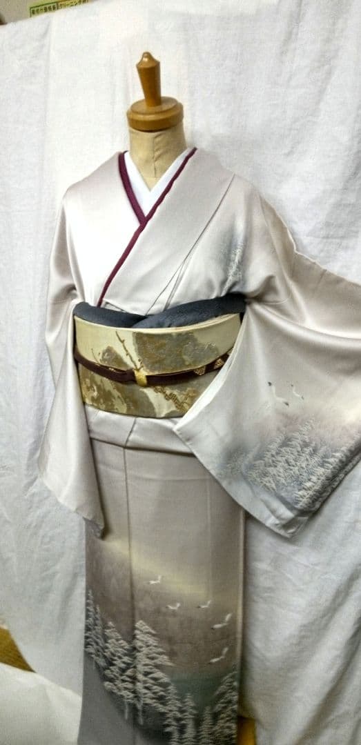 高級付け下げ、シルバー、山水柄、未使用