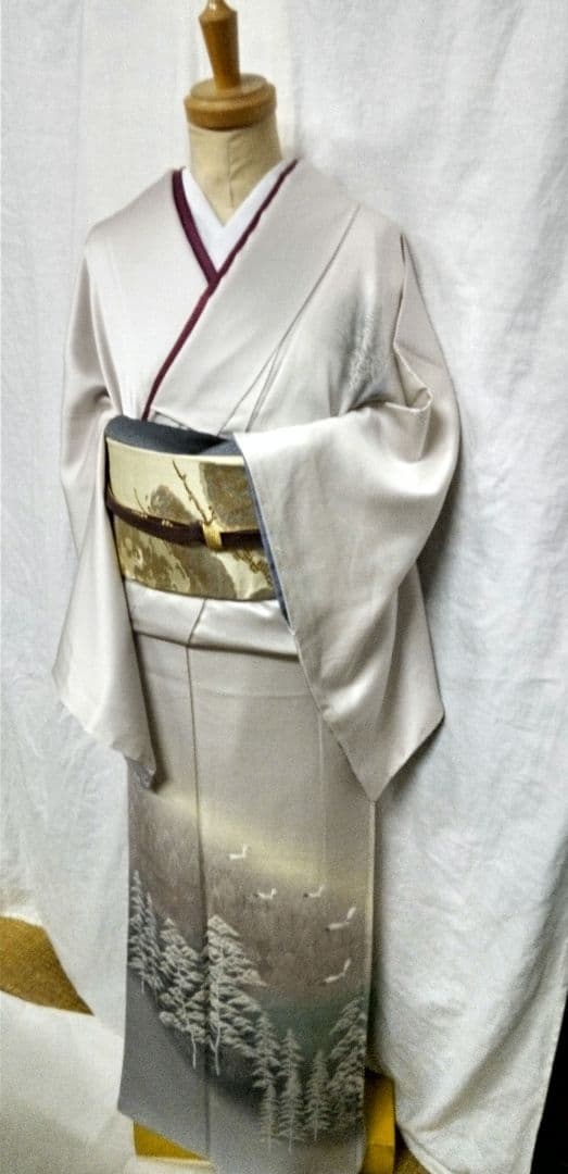 高級付け下げ、シルバー、山水柄、未使用