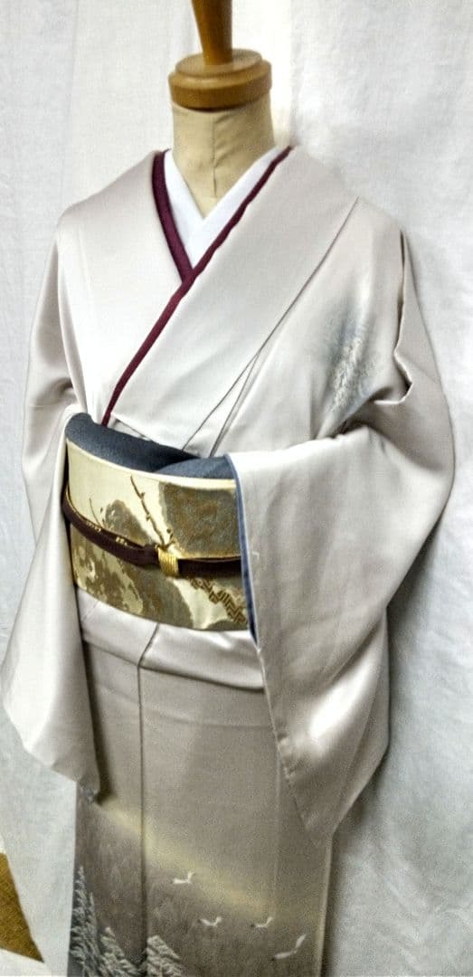 高級付け下げ、シルバー、山水柄、未使用