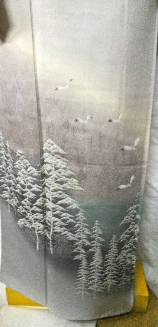 高級付け下げ、シルバー、山水柄、未使用