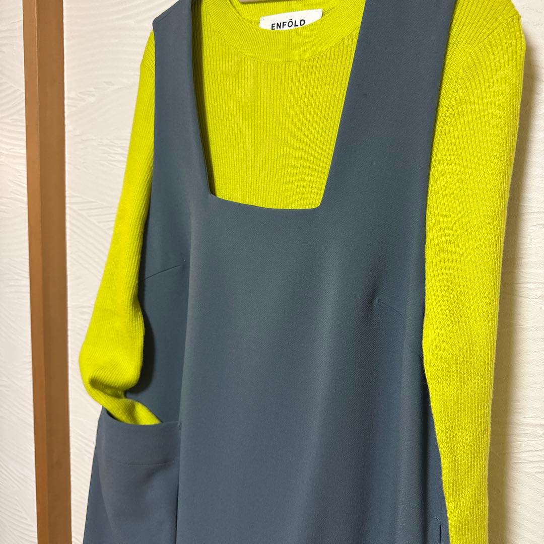 楽助エンフォルド　スクエアネックレイヤードドレス